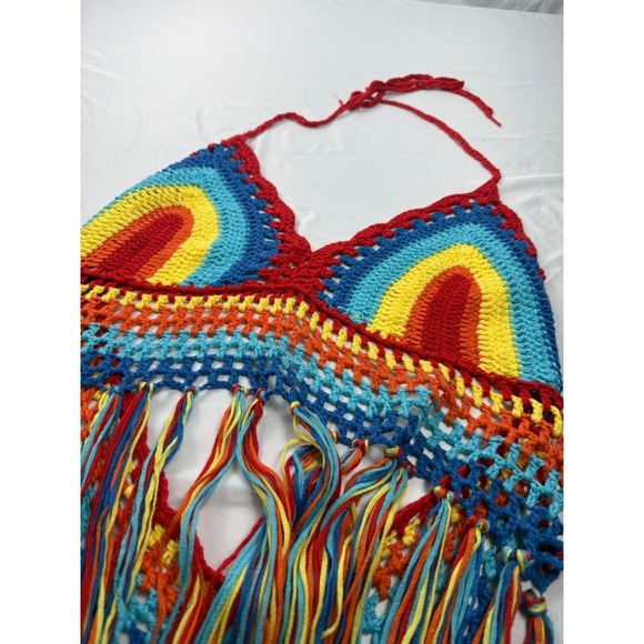 The Unbranded Brand Tops - Boho Rainbow Crochet Tassel Halter Top Festival Wear S/M